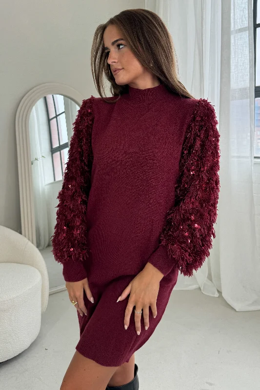 The Best Sale of the Year!Emily Sequin Detail Jumper Dress Wine