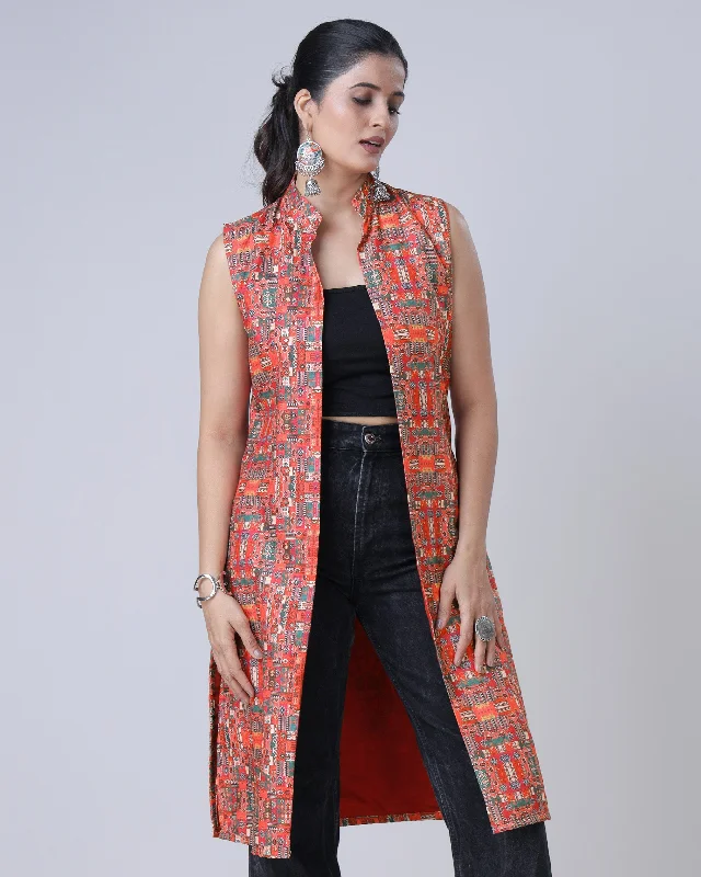 Limited Stock Available!Ethnic Abstract Sleeveless Long Jacket For Women