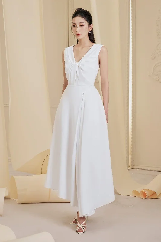 Upgrade for Less!Evara Asymmetric Twisted Cotton Spandex Ankle Length Dress