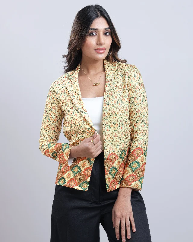 Save Up to 50% Off!Feel The Edge : Paisley Open Front Yellow Womens Jacket