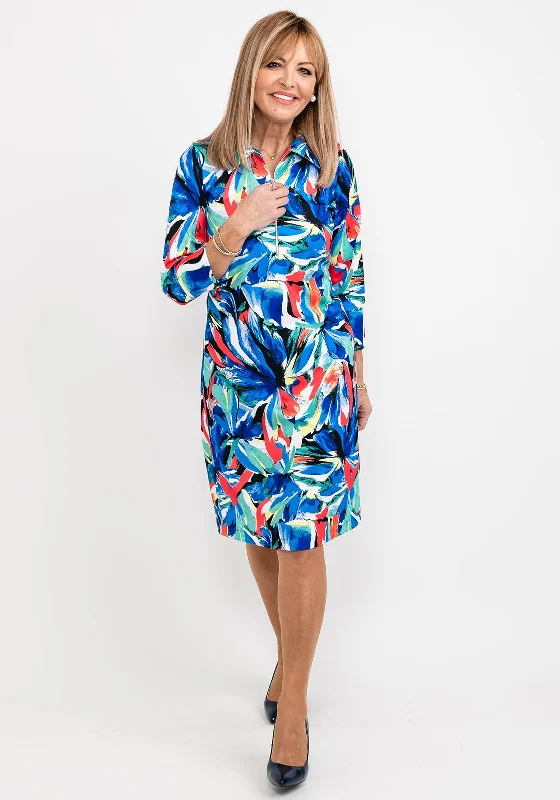 Your Best Deals Are Here!Leon Collection Zip Collared Print Dress, Blue Multi