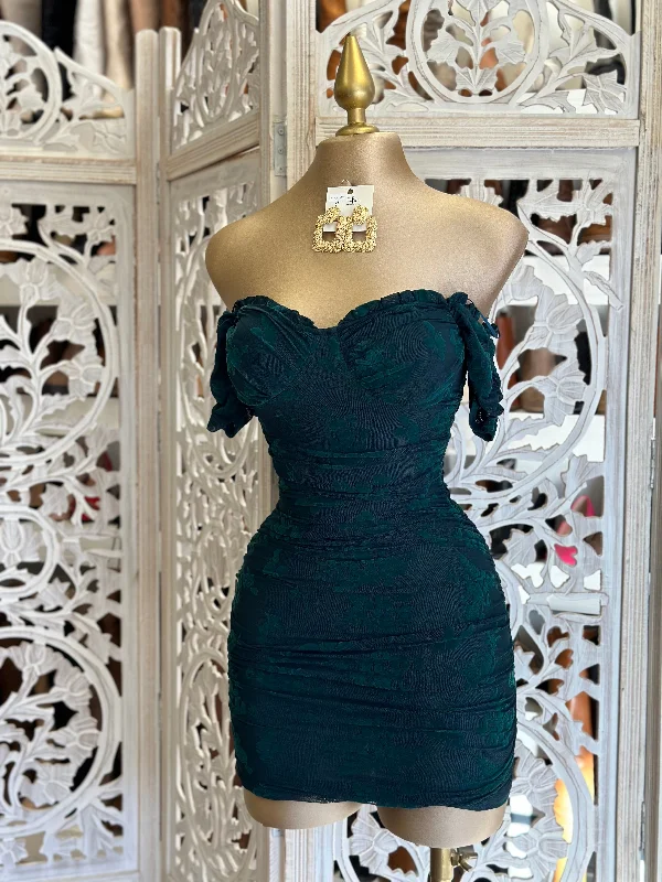 Exclusive Deals Just for You!Forest Green Off Shoulder Mink Ruched Dress