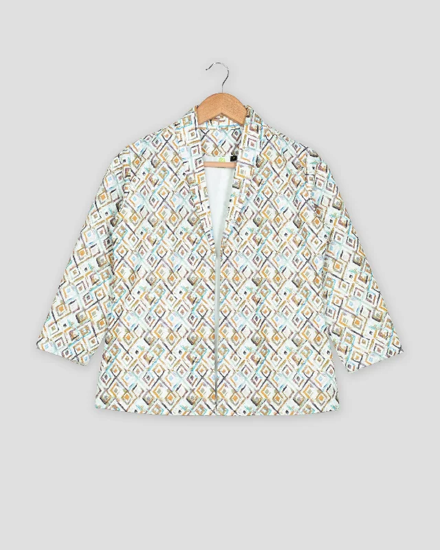 Shop Smart, Save Big!Geometric Floral Embroidery Work White Women's Jacket