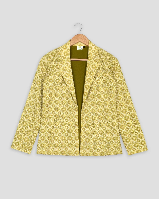 Your Best Deals Are Here!Geometric Floral Embroidery Work Yellow  Women's Jacket