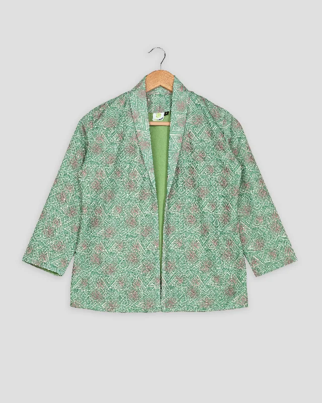 One Day Only – Huge Savings!Geometric Floral Sequins Embroidery Work Green Women's Jacket