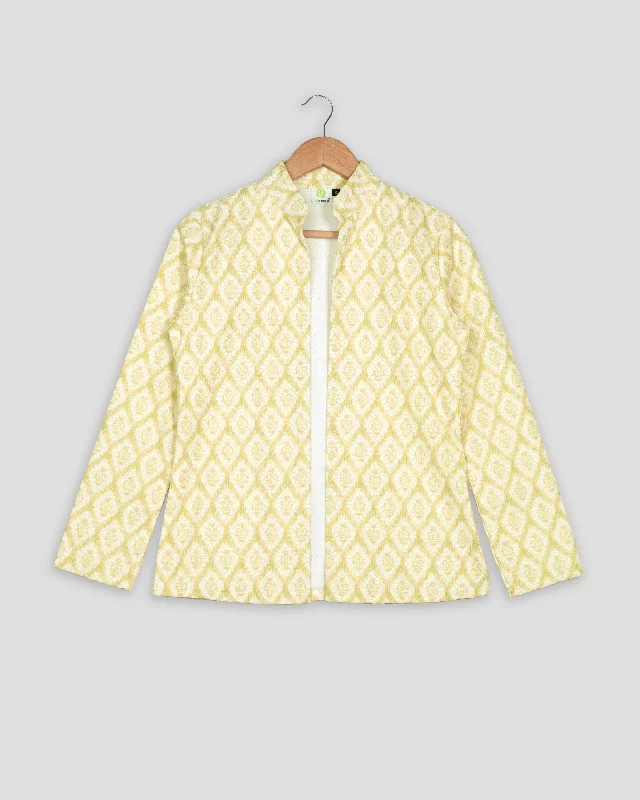 Your Exclusive Offer Awaits!Geometric Floral Sequins Embroidery Work Yellow Women's Jacket