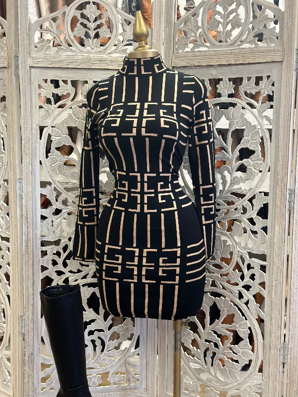 The Best Offers Are Here!Geometric Print Beige Mock Neck Dress