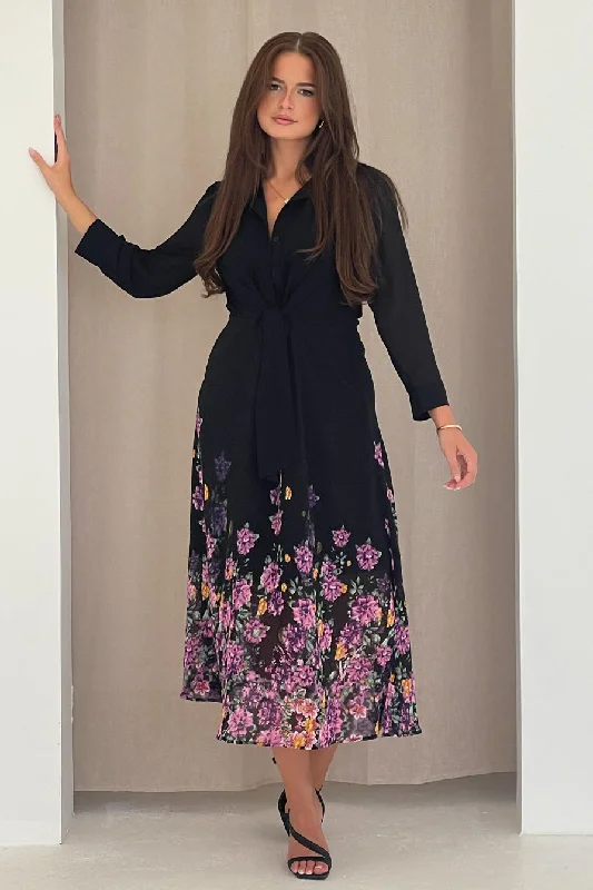 Buy More, Save More!Isabella Purple Floral Boarder Tie Front Shirt Dress