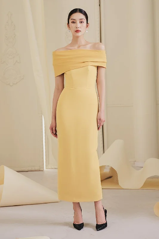 The Best Offers Are Here!Lavini Sheath Off-Shoulder Polycotton Ankle Length Dress