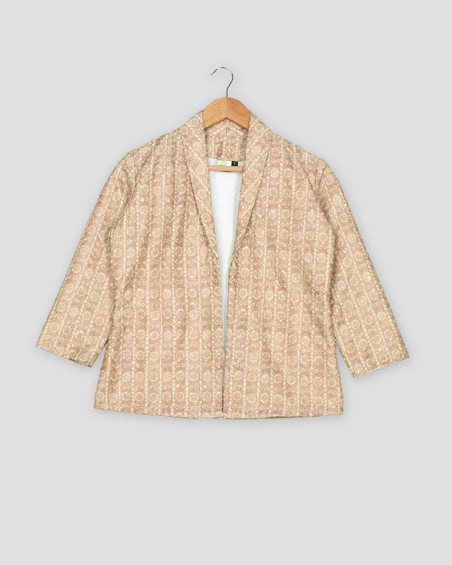 Score Huge Discounts Today!Luxe Floral Embroidery Work Brown Stipes Women's Jacket