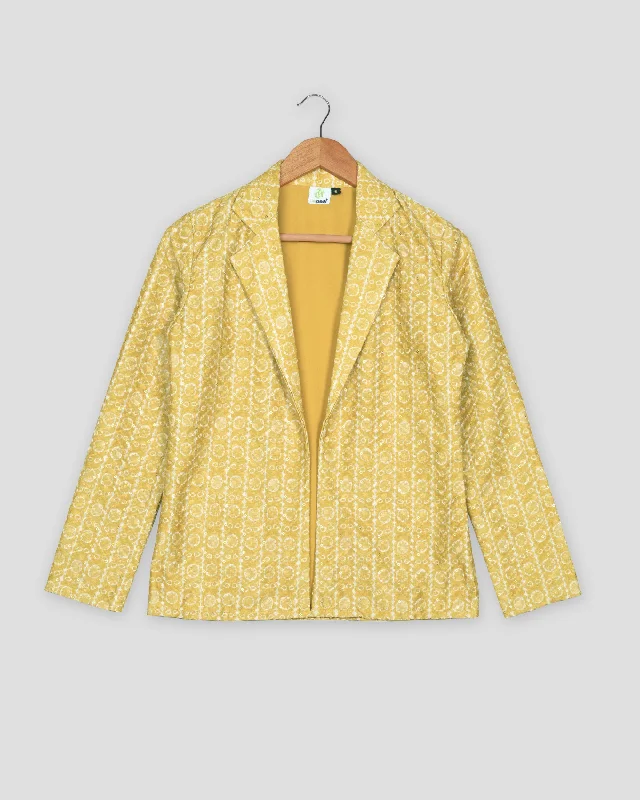 Get Ready to Save!Luxe Floral Embroidery Work Yellow Stipes Women's Jacket