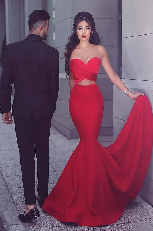 Buy One, Get One Free!Mermaid Sweetheart Sweep Train Red Satin Prom/Evening Dress  PG566