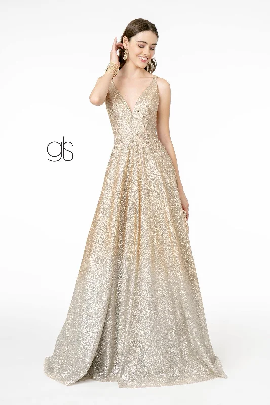 Your Wallet Will Thank You!Metalic Glitter Ombre V-Neck A-Line Long Prom Dress