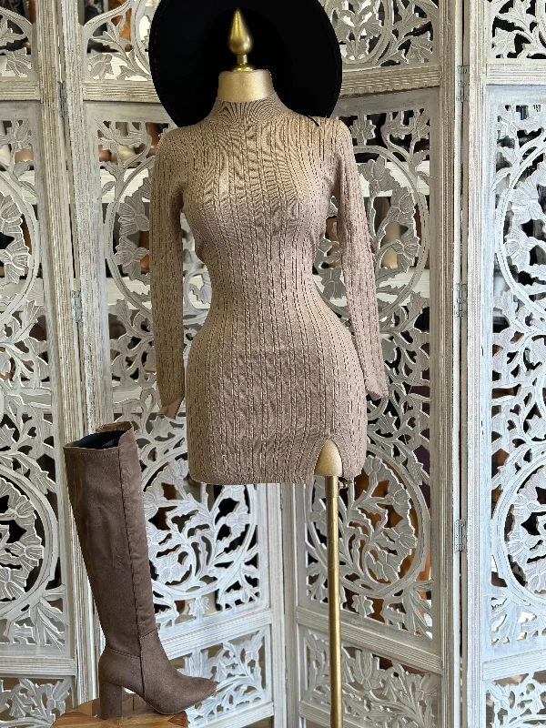 Stock Up and Save!Mocha Sweater Mock Neck Mini Dress