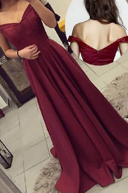 Your Favorite Items on Sale Now!Off-the-Shoulder Long Burgundy Prom Dresses Party Evening Gowns  PG568
