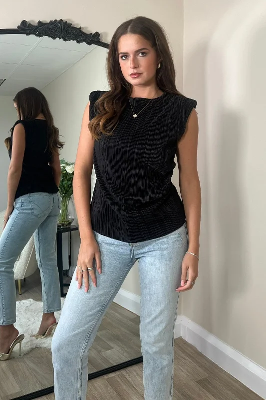 Buy More, Save More!Pari Shoulder Pad Black Plisse Top