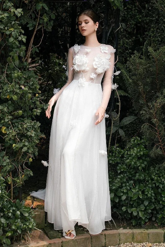 Limited Deals, Unlimited Savings!Perany A-line Illusion Neck Foam Organza Floor Length Dress