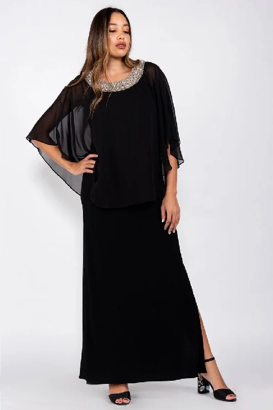 Sale Alert – Get Ready to Shop!R&M Richards 2328 Long Formal Chiffon Cape Dress Black