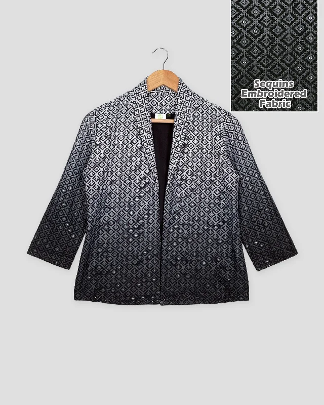 Exclusive Offers You’ll Love!Royal Edit: Black Ombre Embroidered Notched Collar Jacket