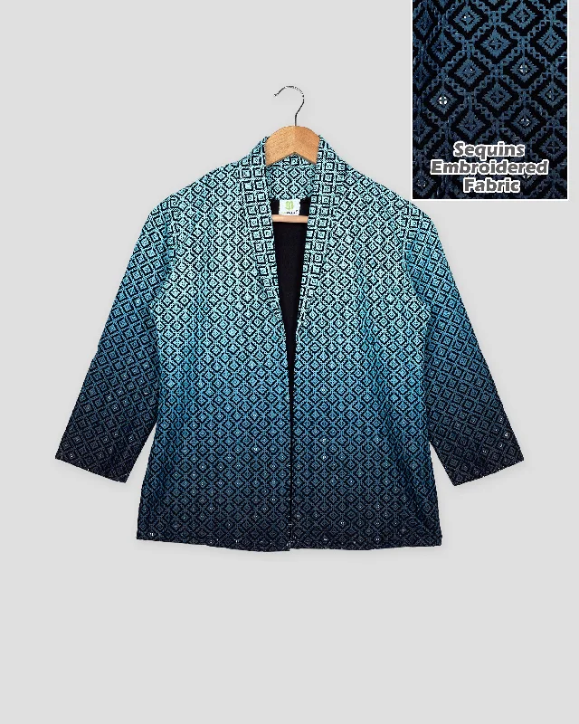 The Sale You’ve Been Waiting For!Royal Edit: Blue Ombre Embroidered Notched Collar Jacket