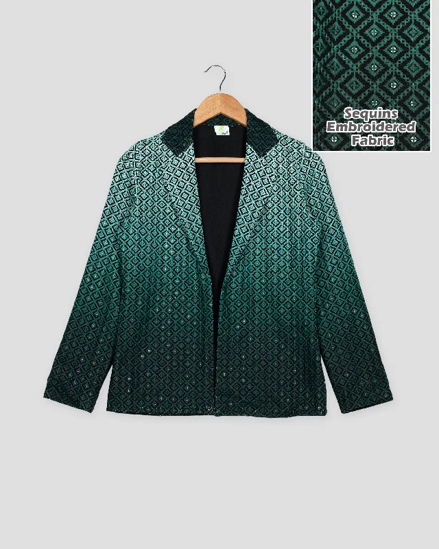 Your Chance to Save is Now!Royal Edit: Green Ombre Embroidered Notched Collar Jacket