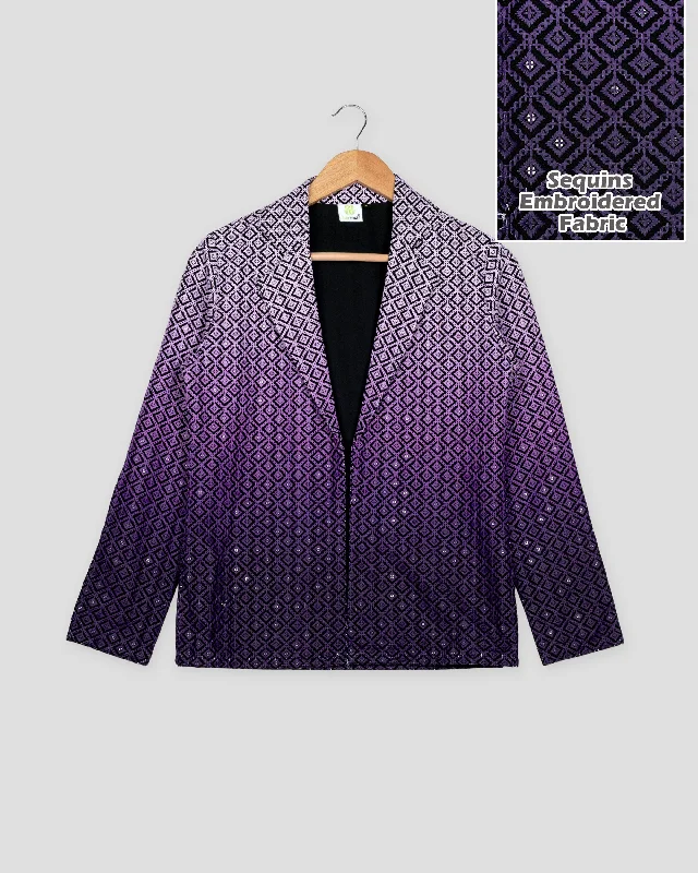 One Click Away from Big Savings!Royal Edit: Purple Ombre Embroidered Notched Collar Jacket
