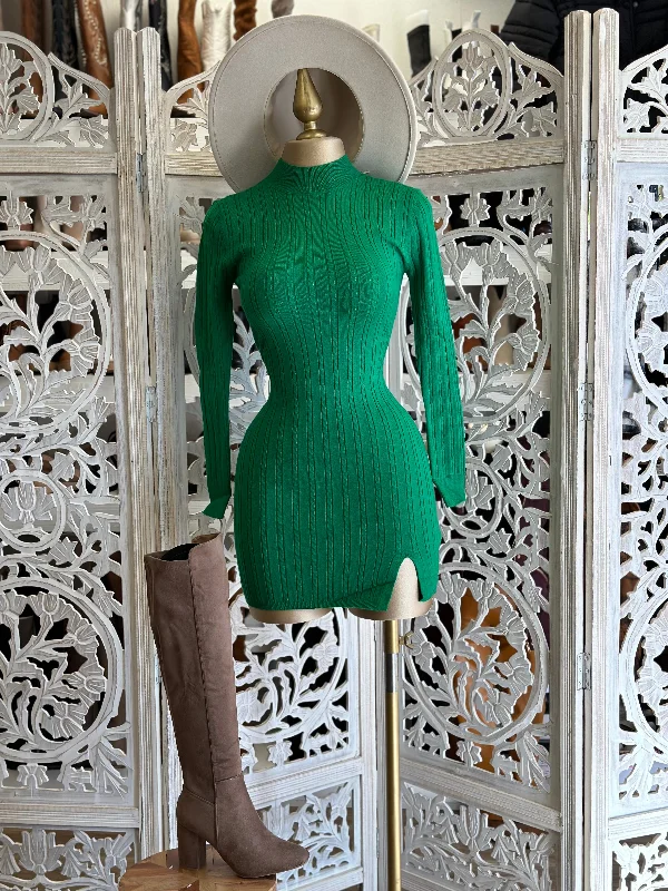 Must-Have Deals Inside!Sea Green Sweater Mock Neck Mini Dress