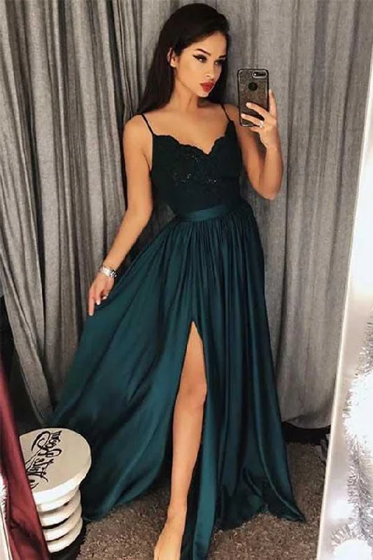 Only a Few Left – Order Now!Sexy Dark Green V-Neck Lace Bodice Prom/Evening Dress Slit Side PG548