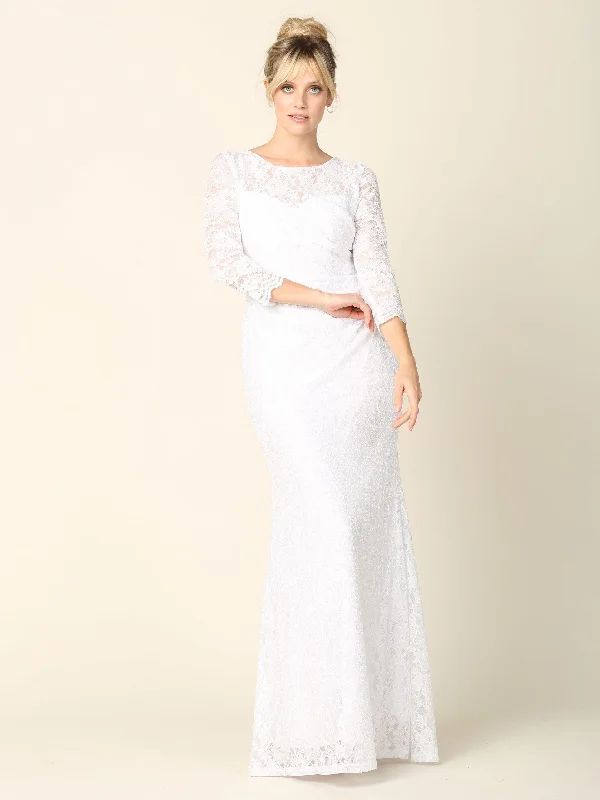 Steals and Deals Await!Simple Long 3/4 Sleeve Lace Wedding Dress Sale