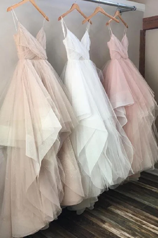 One Click Away from Big Savings!Spaghetti Chic Tulle Floor Length  Prom Dresses Evening Dresses PG518