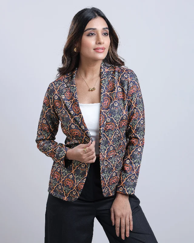Lowest Prices Guaranteed!Statement-Making Navy Blue Ethnic Floral Womens Jacket