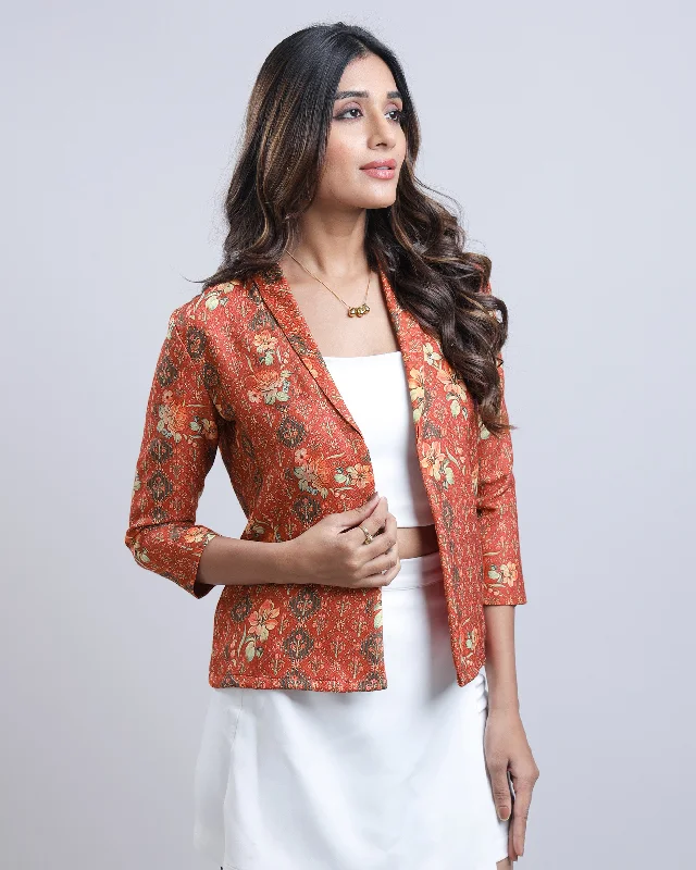 Mega Sale Happening Now!Statement-Making Red Ethnic Floral Womens Jacket