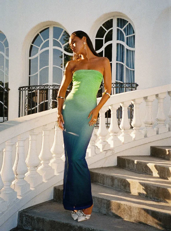 New Discounts Just Dropped!Stolen Love Strapless Maxi Dress Blue / Green Ombre