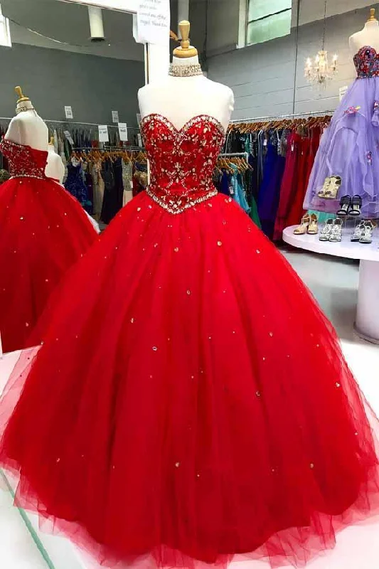 Price Drop Alert!Sweetheart Short Red Sequins Long Prom Dress Ball Gown PG545