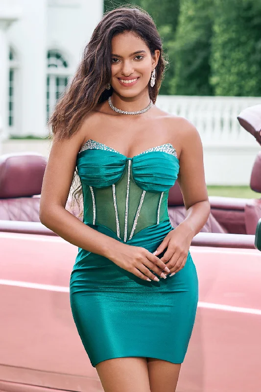 Your Shopping Spree Starts Here!Unique Sparkly Dark Green Strapless Corset Tight Graduation Dress with Beading