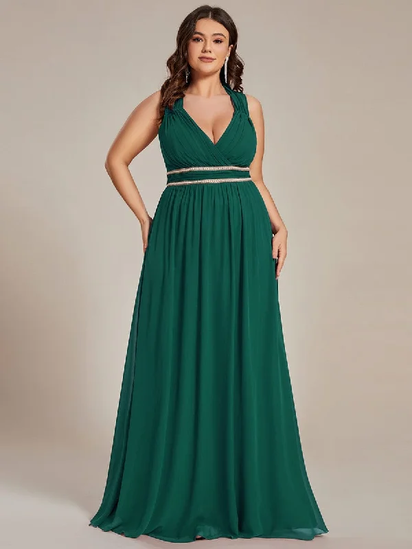 Only a Few Left – Order Now!Plus Size Sleeveless Beaded Belt Chiffon Formal Evening Dress