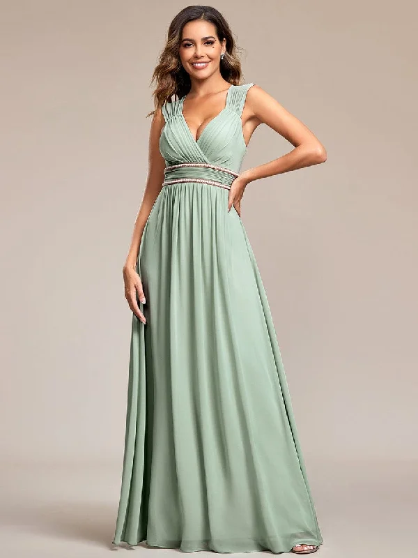 Don’t Wait – Shop Today!V-Neck Sleeveless Beaded Belt Chiffon A-Line Evening Dress