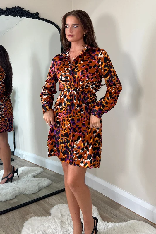 Flash Deals – Act Quickly!Verity Orange Animal Tie Front Mini Dress
