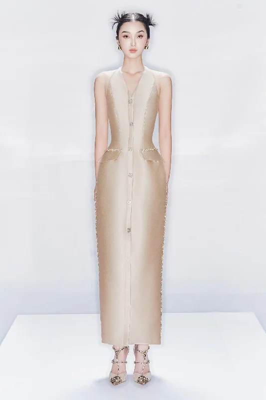 Exclusive Savings This Week!Victoire Pencil Halter Neck Taffeta Ankle Length Dress