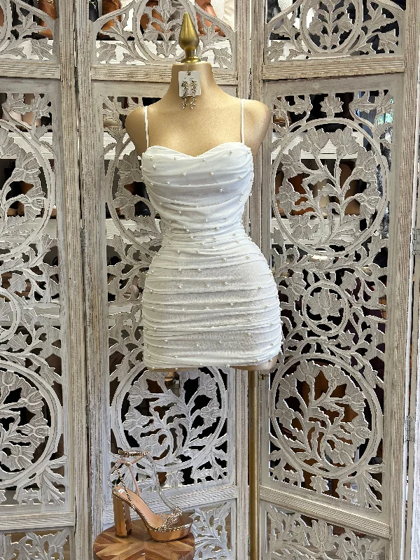 Amazing Prices You Can’t Resist!White Pearl Detail Cowl Mini Dress