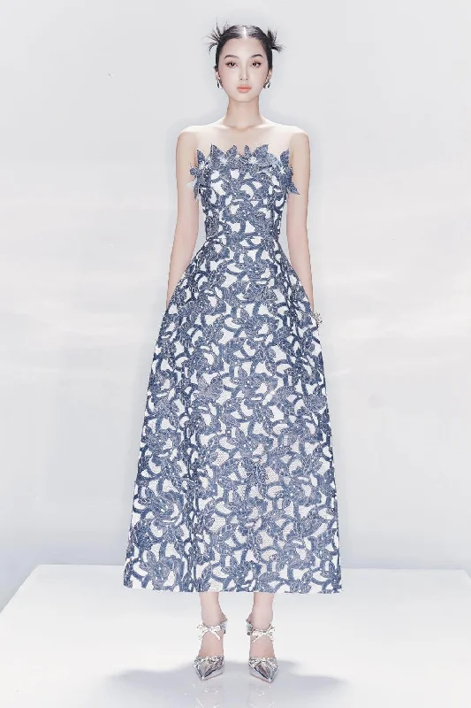 Lowest Prices Guaranteed!Wisteria A-line Illusion Neck Denim Ankle Length Dress