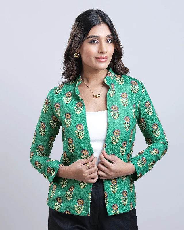 Today Only – Don’t Miss It!Women Green Floral Open Front Ethnic Jacket