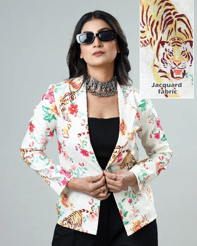 Steals and Deals Await!Women's Stylish Tiger Print Jacquard Weave Jacket