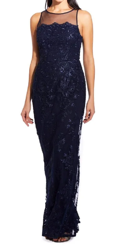 Score Huge Discounts Today!Adrianna Papell AP1E204699 Sleeveless Illusion Long Floral Lace Dress