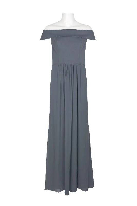 Must-Have Deals Inside!Adrianna Papell AP1E207939 Off Shoulder Long  Detail Crepe Chiffon Dress