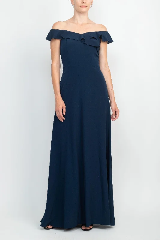 Huge Savings – Act Now!Adrianna Papell AP1E208290 Off Shoulder Ruffled  Solid Formal Dress