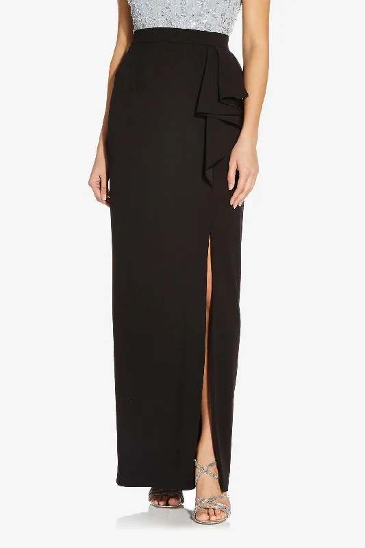 Instant Savings Await!Adrianna Papell AP1E208390 Waist Ruffled Slit Side Solid Long Knot Crepe Skirt