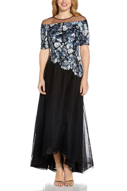 More Discounts, More Joy!Adrianna Papell AP1E208899 Short Sleeve Formal A-Line High Low Hem Mesh Dress