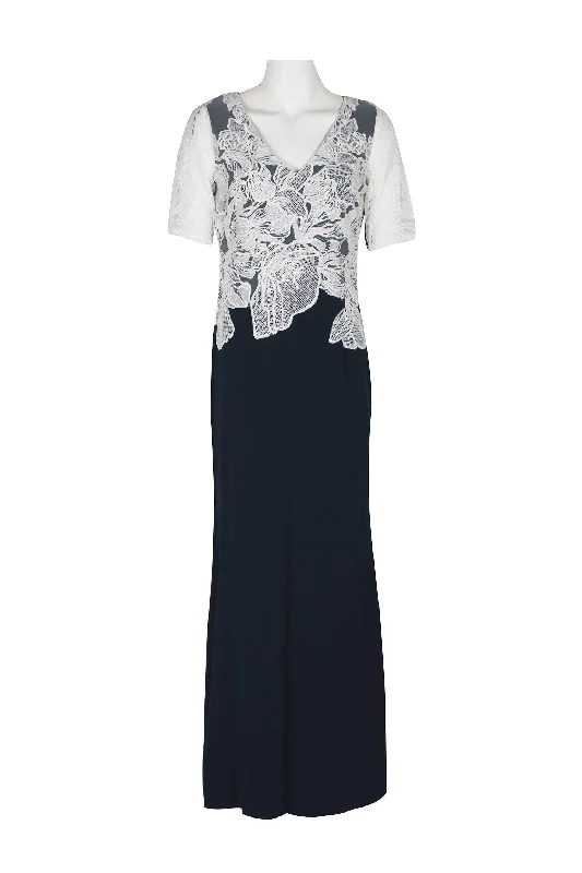 Shop Before It’s Gone!Adrianna Papell AP1E208996 Short Sleeve Embroidered Bodice Formal Crepe Dress
