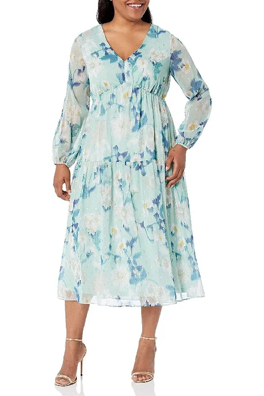 Incredible Savings Inside!Adrianna Papell AP1E209021 W V-Neck Long Sleeve Formal Floral Print Dress